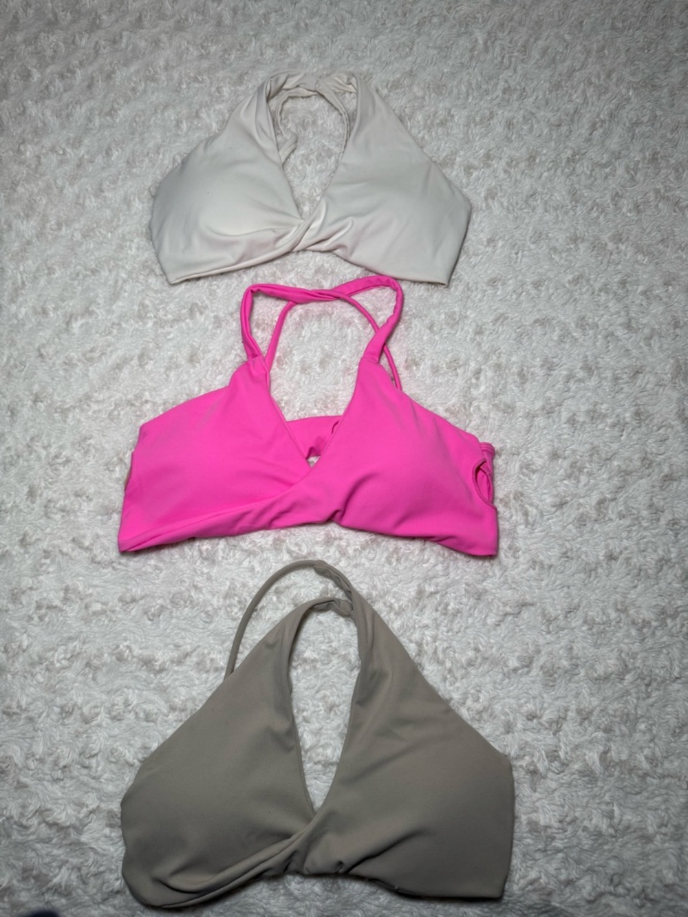 3-Pack Halter Sports Bra - White, Hot Pink, Taupe
